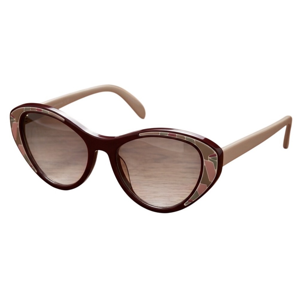 Flawed Gem! Prada Burgundy Cat Eye Sunglasses with Mosaic Inlay Detail Italy
